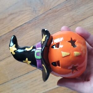 Ceramic pumpkin Halloween witch hat‎ candle holder